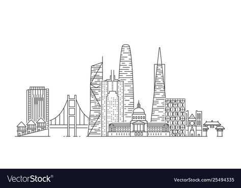 Clay Handbuilding, Skyline Tattoo, Skyline Drawing, Line Art Style, San Francisco Skyline, Tattoos And Piercings, Png Images, Art Style, Line Art