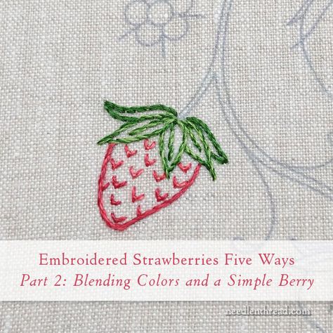 On Monday, we started a series of tutorials on how to embroider strawberries five ways, and in that first article, which you'll find here, there's a materials list and a free pattern for the strawberry design.You can stitch along with the series - it's not too late to start - or you can come bac Burden Stitch, Couching Stitch, Strawberry Design, Pink Stitch, Crochet Edging Patterns, Beadwork Patterns, Simple Embroidery, Slow Stitching, Hand Embroidery Patterns