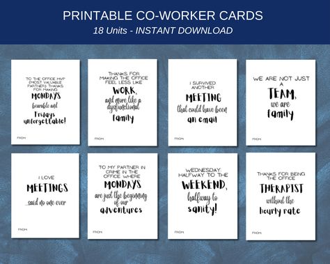 Coworker gift cards, office greeting cards, Funny messages Daycard, Humor messages, Colleague funny cards, work, gifts for coworkers de MrMiauStudio en Etsy Funny Sticky Notes, Funny Coworker Gifts, Boss Humor, Work Quotes Funny, Work Gifts, Funny Messages, Work Humor, Work Quotes, Funny Puns