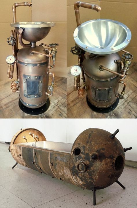 DIY Steampunk #Washbasin and #Bathtub Steampunk Bathroom Ideas, Steam Punk Bedroom, Steampunk Decor Diy, Dystopian Architecture, Steampunk Bar, Steampunk Rooms, Steampunk Bathroom, Diy Steampunk, Steampunk Furniture