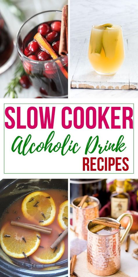 Crockpot Boozy Drinks, Holiday Crockpot Drinks, Crock Pot Alcoholic Drinks, Crockpot Fall Drinks Alcohol, Slow Cooker Fall Drinks, Crock Pot Cocktails, Crockpot Beverages Fall, Crockpot Cocktails Drinks, Thanksgiving Crockpot Drinks