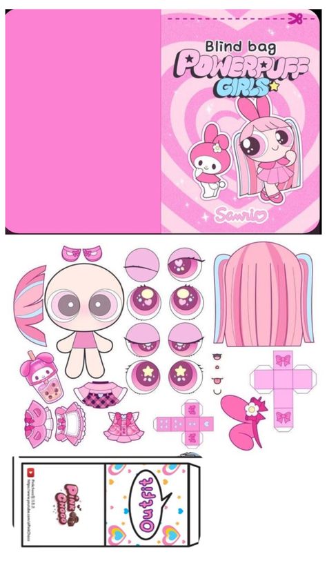 My Melody Paper Squishy, Paper Doll Blind Bag, Kawaii Paper Crafts Printable, My Melody Paper Craft, My Melody Paper Doll, Blind Box Template, How To Make Blind Bags, Paper Blind Bag Ideas, Paper Doll Room