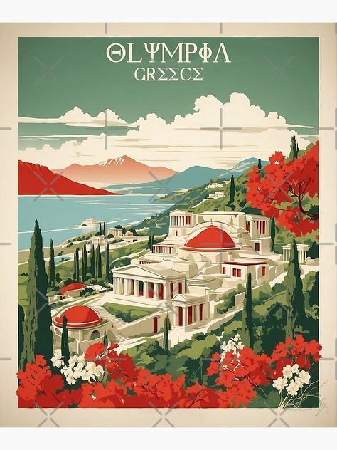 Add some fun and beauty to your home with this Olympia Greece traveler design or give it as the perfect gift! Katakolon Greece, Poster Tourism, Olympia Greece, Greece Vintage, Tourism Poster, Classic Poster, Poster Travel, Retro Wall Art, Greece Travel