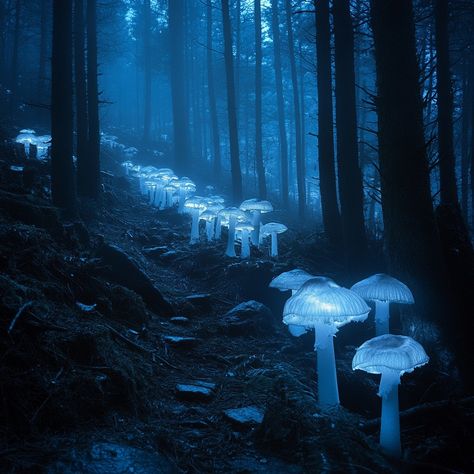 Glowing Forest #Mushrooms: #Bioluminescent #mushrooms illuminate a dark #forest trail under a mystical #blue night, casting an eerie glow. #Nature #NightPhotography #Art #NaturePhotography ⬇️ Download and 📝 Prompt 👉 https://stockcake.com/i/glowing-forest-mushrooms_1177586_844390 Glowing Mushrooms Aesthetic, Blue Mushroom Aesthetic, Bioluminescence Forest, Mushroom Forest Aesthetic, Dark Mushroom Forest, Luminous Mushrooms, Mushroom Glowing, Bioluminescent Forest, Dark Enchanted Forest