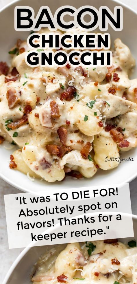 Cauliflower Gnocci Meals Dinners, Beef And Bacon Gnocchi Skillet, Gnocchi And Alfredo Sauce, Creamy Bacon Gnocchi, Chicken Recipes With Gnocchi, Creamy Asparagus Bacon Gnocchi, Bacon Cheese Gnocchi, Easy Gnocchi Recipes Dinners, Crockpot Creamy Garlic Chicken And Gnocchi