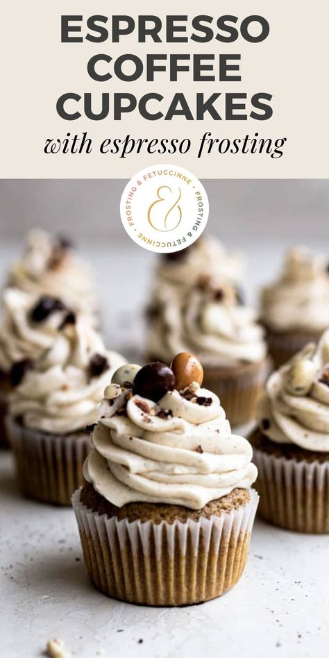 These espresso coffee cupcakes are made with instant espresso and brewed coffee. They are super fluffy and easy to make. This coffee cupcake recipe features a creamy espresso buttercream frosting that is irresistible if you are a coffee lover! Coffee Theme Cupcakes, Espresso Buttercream Frosting, Cappuccino Cupcakes, Espresso Dessert, Coffee Cupcake, Espresso Buttercream, Espresso Cupcakes, Infused Cupcakes, Instant Espresso