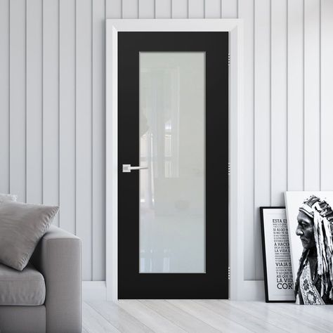 Prefinished Black Colour Denver Pattern 10 Shaker Door - Frosted Glass Coloured Doors, Panelled Doors, Frosted Glass Door, Glass Panel Door, Black Door, Black Doors, Brick Building, Utility Room, Door Color