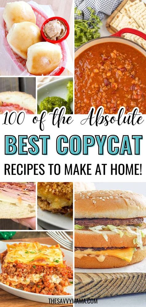 Why dine out when you can recreate your favorite restaurant meals at home? These copycat recipes let you enjoy popular dishes from Olive Garden, Chick-fil-A, Cheesecake Factory, Starbucks, Taco Bell, Chili’s, and more—all for less! From mouthwatering entrees to decadent desserts and signature sides, you'll have all the restaurant flavors without the price tag. Perfect for saving money and satisfying your cravings at home! Mexican Copycat Recipes, Rallys Copycat Recipes, Elephant Bar Copycat Recipes, Chili's Copycat Recipes, Whole Foods Copycat Recipes, Copycat Trader Joes Recipes, Copycat Sweetgreen Recipes, Famous Restaurant Recipes Copycat, Fresh Kitchen Copycat Recipes