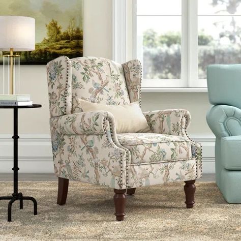 Upholstered Wingback | Wayfair Linen Accent Chair, Home Entry, Wingback Accent Chair, Fabric Bird, Nailhead Trim, Accent Chair, French Country, Engineered Wood, Accent Chairs