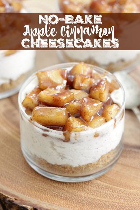 Cake In A Cup Ideas, Baked Apple Cheesecake, Spiced Cheesecake, Cup Desserts, Cinnamon Cheesecake, Baked Apple Dessert, Easy No Bake Cheesecake, Cheesecake Cups, Apple Cheesecake