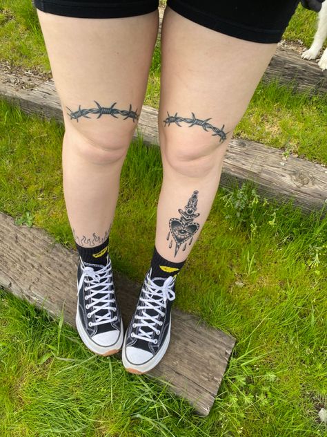 Barbed Wire Star Tattoo, Knee Barbed Wire Tattoo, Knee Chain Tattoo, Thigh Barb Wire Tattoo, Barbed Wire Ankle Tattoo, Barbwire Knee Tattoo, Chain Knee Tattoo, Barb Wire Knee Tattoo, Barbed Wire Leg Tattoo