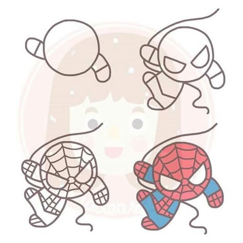 Spidey Drawings Easy, Doodle Art For Beginners, Spiderman Drawing, 얼굴 드로잉, Easy Cartoon Drawings, Cute Easy Doodles, Kitty Drawing, Easy Drawings For Kids, Easy Doodles