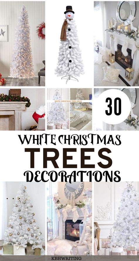 30 Cutest White Christmas Tree Ideas White Pencil Tree Christmas, White Tree Ideas Christmas, White Tinsel Tree, White Christmas Tree Inspiration, Original Christmas Tree Ideas, White Tree Christmas Decorating Ideas, Snowed Christmas Tree Ideas, How To Decorate White Christmas Tree, White Pencil Tree Decorating Ideas