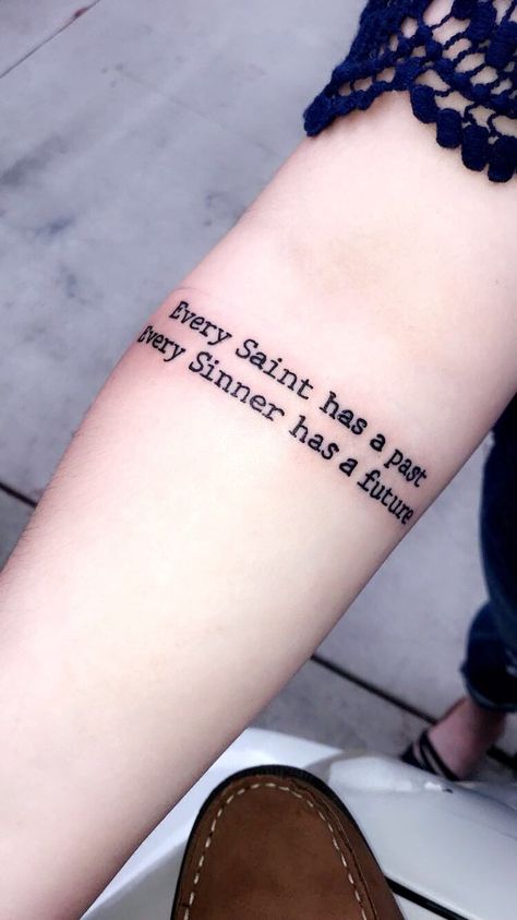 Do Unto Others Tattoo, Sinner And Saint Tattoo, Patience Is A Virtue Tattoo, Every Sinner Has A Future Tattoo, Sin Tattoo Ideas, Sinner Tattoo Ideas, Every Saint Has A Past Tattoo, Time Waits For No One Tattoo, Sinner Tattoo Design