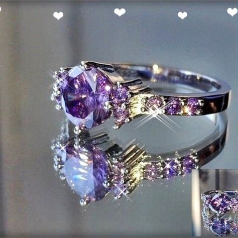 Genuine Austrian 2 Carat Lab Created Amethyst Sterling Silver Ring, Stamped 925. Purple Wedding Rings, Purple Diamond Ring, Purple Engagement Rings, Amethyst Wedding Rings, Amethyst Wedding, Fashion Rings Silver, Dark Jewelry, Amethyst Ring Engagement, Future Engagement Rings