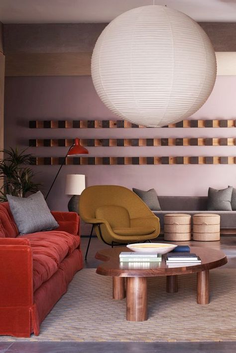 Living room, Room, Interior design, Furniture, Property, Lobby, Building, Floor, Table, House, Paper Light Shades, Coin Banquette, Hollywood Apartment, Sala Vintage, Commune Design, Blue Dining Chair, Deco Luminaire, Japanese Minimalism, Large Lanterns