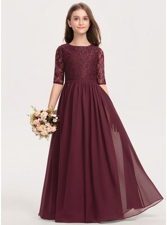 A-Line Scoop Neck Floor-Length Zipper Up Sleeves 1/2 Sleeves No Cabernet General Plus Chiffon Lace Junior Bridesmaid Dress Junior Wedding Guest Dress, Jr Bridesmaid Dresses For Kids, Little Bridesmaids Dresses Kids, Jr Bridesmaid Dresses, Young Bridesmaid Dresses, Kids Bridesmaid Dress, Jr Bridesmaid, Girls Bridesmaid Dresses, Fall Bridesmaid Dresses