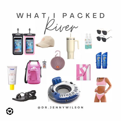 What I packed for my river trip. River trip essentials/necessities/checklist. Floating the River. #swimsuit #tube #facesunscreen #highwaistedswimsuit #amazon River Weekend Outfit, River Camping Checklist, Kayak Packing List, River Swimming Outfit, Float Trip Hacks, River Floating Food Ideas, Floating River Outfit, Float The River Outfits, Frio River Packing List