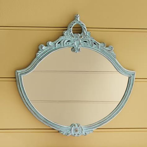 Isadora Carved Wall Mirror | Seventh Avenue Rectangle Wall Mirrors, Light Blue Vintage Bedroom, Farmhouse Mirror Wall Decor, Distressed Mirror Frame, Vintage Bathroom Mirror, Turquoise Bedroom, Mirror Collage, Mirror Magic, Seasonal Wall Decor