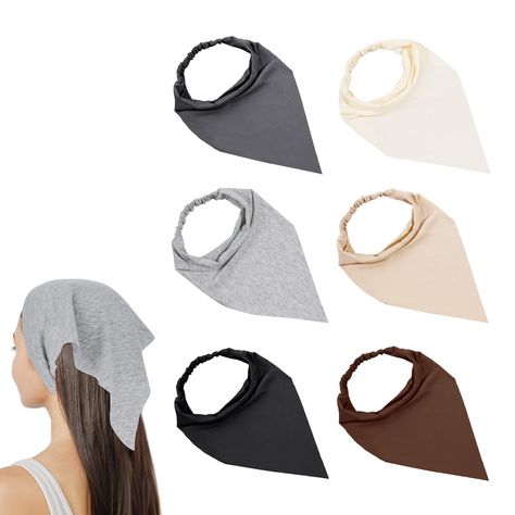 PRICES MAY VARY. Great Value Set: You will receive 6pcs head coverings for women, there are six colors of black, brown, dark gray, light gray, khaki, beige, and sufficient quantity to meet your use needs High Quality Materials: This head scarf for women is made of high-quality cotton, soft and comfortable, breathable and skin-friendly, non-slip and reliable, you can wear it with confidence. Suitable Size: These bandana headbands for women are elastic, the triangular area is 32cm/12.6inch long, s Hair Bandanas, Scarf Head Covering, Bandana Headbands, Hair Kerchief, Triangle Bandana, Kerchief Hair, Ladies Head Scarf, Head Coverings, Bandana Headband