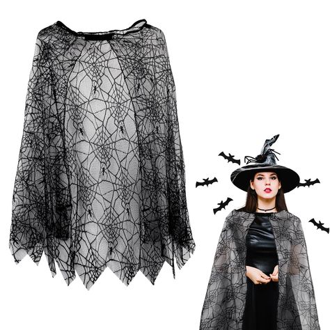 PRICES MAY VARY. 【Halloween Cape】:The cape features a striking black spiderweb pattern, perfect for adding a spooky touch to Halloween costumes. 【Ideal Size】:With a length of 55.11 inch ,suitable for adults,ensuring comfort and ease of movement. 【High-Quality Material】: Made from durable, lightweight fabric, the cape is comfortable to wear and resistant to wear and tear, making it suitable for multiple uses. 【Easy to Wear】:The cape is designed with a simple closure mechanism, allowing for quick Spiderweb Dress, Halloween Capes, Pretend Play Costumes, Cape For Women, Cape Costume, Halloween Spider Web, Costume Collection, Birthday Party Decoration, Easy Dressing