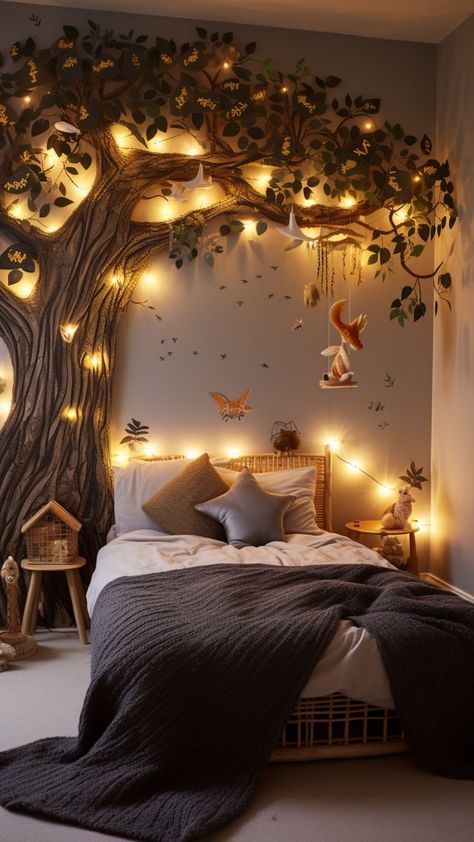 Kids Room Idea Forest Bedroom, Forest Room, Fairy Bedroom, Fairy Room, Tree Mural, Baby Room Inspiration, Nursery Room Inspiration, Baby Room Design, Hus Inspiration