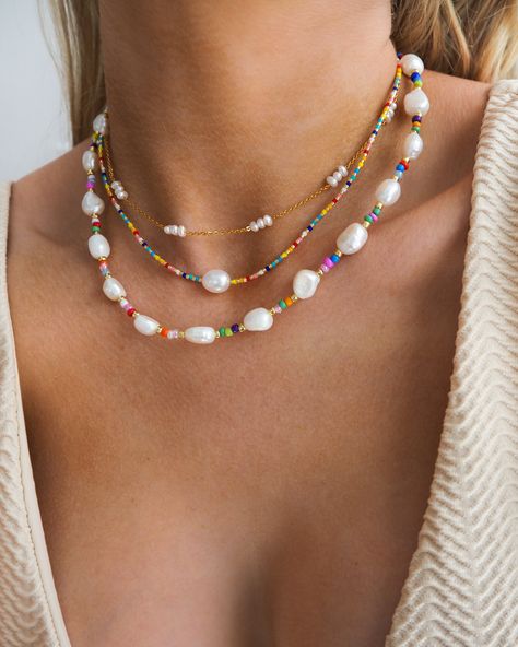 Marina Choker Trendy Beaded Necklace 2023, Beaded Chocker Ideas, Beaded Chocker, Colorful Necklaces, Colorful Beaded Necklace, Two Necklaces, Rainbow Jewelry, Beads Bracelet Design, Turkish Jewelry