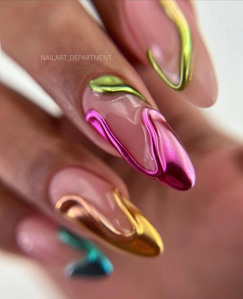 Pink Chrome Nail, Chrome Nail Design, Pink Chrome Nails, Pink Chrome, Chrome Nail, Edgy Nails, Dope Nail Designs, Nail Fashion, Top Nail