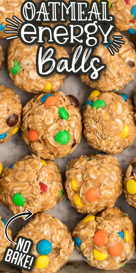 Protein Balls 4 Ingredient, Monster Cookie Oatmeal Energy Balls, Oatmeal Protein Balls Energy Bites, Peanut Butter M M Balls, Peanut Butter Oatmeal Energy Balls, Protein Balls M&m, M&m Energy Balls, 4 Ingredient Energy Balls, Oatmeal Protein Balls No Bake