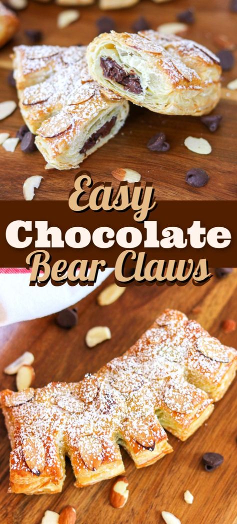 Chocolate Bear Claws, Almond Bear Claw Recipe, Bear Claw Recipe, Recipe With Puff Pastry, Pastry Treats, Raven Claw, Pastries Recipes Dessert, Puff Pastry Desserts, Easy Breakfast Recipe