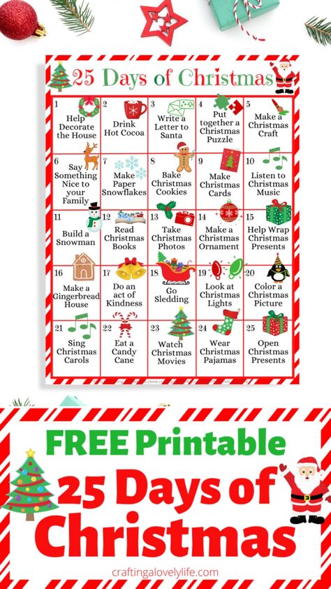 This 25 Days of Christmas Printable is sure to be a huge hit with the whole family! Celebrate the entire month of December with these fun Christmas activities! Christmas Activities for Kids | Christmas Fun for Kids | Free Printable | Merry Christmas | Printable Christmas | Christmas Activities for Kids | Printable for Preschool | Homeschool Printable | Christmas Printable Christmas Rotations For Kids, Christmas Holiday Activities For Kids, Month Of December Activities, 25 Days Of Christmas Activities For Kids, December Christmas Activities, Free Christmas Countdown Printable, Christmas Countdown Activities For Kids, Free Printable Christmas Countdown, 24 Days Of Christmas Activities