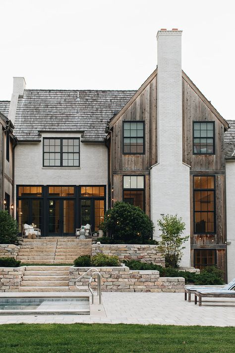 Stone Exterior Homes Ideas and Inspiration | Hunker Modern Rustic Cottage Exterior, Arizona Home Exterior, Modern Tudor Style Homes, Serenbe Homes, Modern Cape Cod House Exterior, Canadian Homes, Exterior Stucco, Alaska House, Kate Marker Interiors