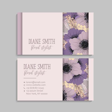 Visiting card and business card set with flowers | Premium Vector #Freepik #vector #background #business-card #banner #pattern Cart Visit Design, Floral Business Card Design, Cart Visit, Namecard Design, Coral Draw, Business Card Set, Draw Logo, Buisness Cards, Floral Business Cards