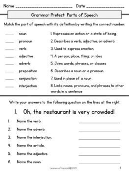 Parts of Speech Grammar Pretest Practice Worksheets by Rock Paper Scissors Parts Of Speech Test, Part Of Speech Grammar, Lesson Activities, Basic Grammar, Ela Teacher, Open Board, Rock Paper Scissors, Matching Activity, Parts Of Speech