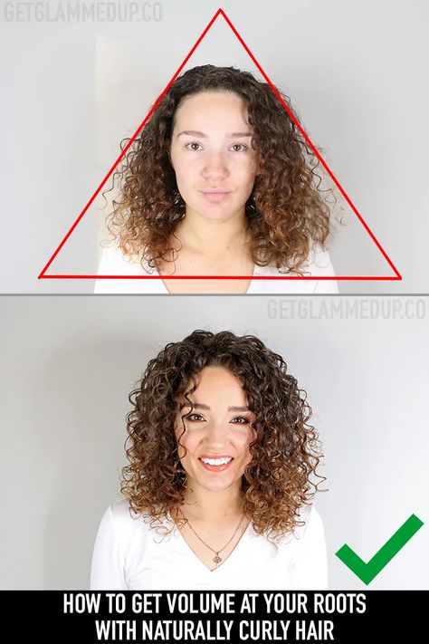 VIDEO: How to Get Volume, Prevent Flat Roots, & the Triangle Shape with Curly Hair – Gena Marie Thin Curly Hair, Fine Curly Hair, Layered Curly Hair, Naturally Curly Hair, Curly Girl Method, Hair Help, Curly Hair Inspiration, Curly Hair Routine, Curly Hair With Bangs