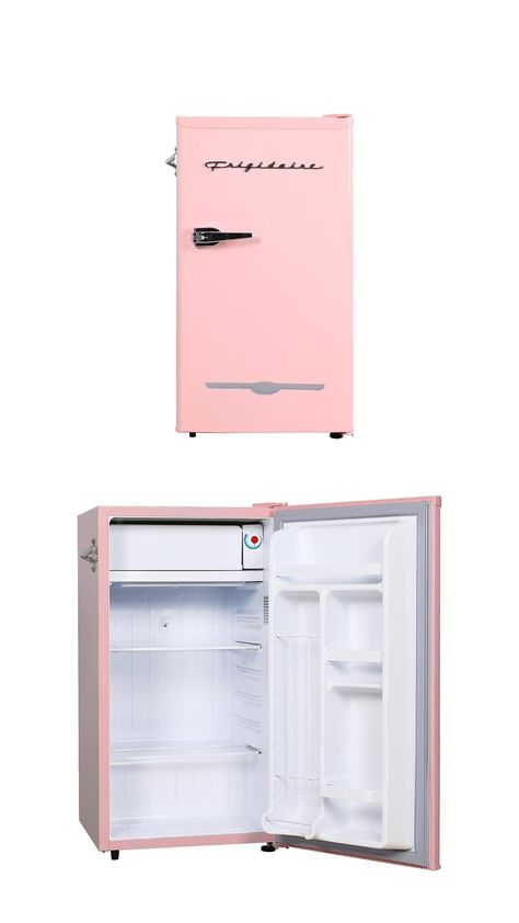 Retro Bar Fridge in Pink for you! Samsung Mini Fridge, Small Fridge In Bedroom, Mini Fridge Ideas, Aesthetic Refrigerator, Mini Fridge Pink, Pink Installation, Cheap Mini Fridge, Cute Mini Fridge, Smeg Mini Fridge