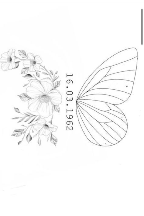 Butterfly Tattoo For Daughter, Half Butterfly Half Angel Wing Tattoo, Tiny Name Tattoo, Flower Butterfly Tattoo, Daughters Name Tattoo, Butterfly With Flowers, Butterfly Name Tattoo, Baby Tattoo Designs, Baby Name Tattoos