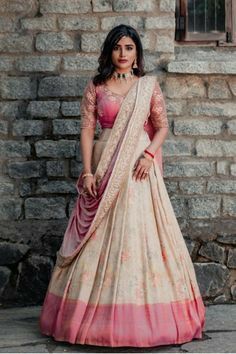 Women Lehenga Designs, Saree As Half Saree, Half Saree Lehenga Wedding, Lehanga Designs Latest For Women, Half Saree Draping, Pattu Half Saree Designs, Silk Lehenga Banarasi, Bridal Half Saree, Pattu Half Saree