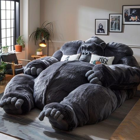 Cozy up in gorilla-shaped fluffy beds 🦍⁠ ⁠ by @designideahub⁠ ⁠ 1️⃣Share this with someone who would love this.⁠ ⁠ #productdesign #productdesigner #designinspiration #designinspirations #innovativedesign #innovativeproducts #moderndesign #industrialdesigner #designlove #designideas #archiproducts #creativedesign #homedecoration #design #designdeinteriores #housebeautiful #architecturedesign #minimalism #designlife #innovation #innovations #gadget #gadgetsnews Gorilla Couch, Giant Bed, Weird Design, Weird Furniture, Dog Gadgets, Fantasy Furniture, Elegant Living Room Design, Pet Couches, Fluffy Bedding