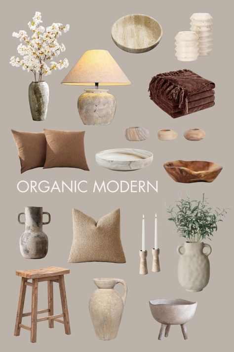 Beige Living Room Mood Board, Organic Modern Material Board, Organic Modern Accessories, Organic Modern Mood Board, Living Room Earth Tones, Neutral Mood Board, Terrazzo Candle, Organic Modern Home Decor, Organic Modern Interior