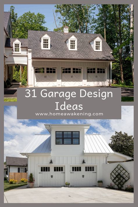 Check out these 31 stunning garage design ideas (photos) #garage #homedesign New Garage Ideas, Chi Garage Doors Carriage, Outside Garage Decor, Exterior Garage Ideas, Room Over Garage Ideas, Garage Ventilation Ideas, Garage Expansion, Small Garage Design, Chi Garage Doors