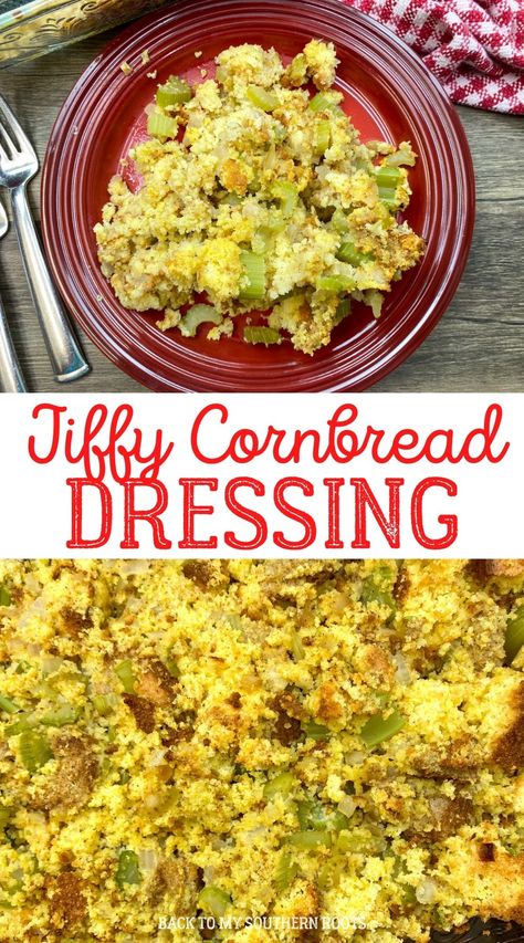 Jiffy Cornbread Dressing, Easy Cornbread Dressing, Homemade Cornbread Dressing, Easy Dressing Recipe, Jiffy Cornbread Recipes, Cornbread Stuffing Recipes, Dressing Recipes Thanksgiving, How To Make Cornbread, Bread Dressing