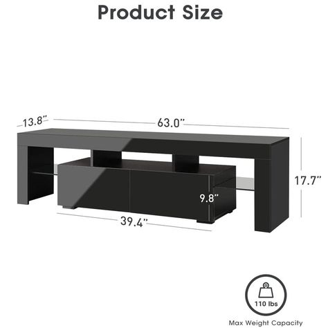 Orren Ellis Modern Black TV Stand With LED Lights, LED TV Cabinet, High Gloss Television Stand For TV Up To 65 Inch, Entertainment Centre Console Table With Storage And 2 Drawers For Living Room And Bedroom & Reviews | Wayfair.ca Stand For Tv, Console Table With Storage, Tv Stand With Led Lights, Television Stand, Center Table Living Room, Black Tv Stand, Bar Shelves, Television Stands, Cool Tv Stands