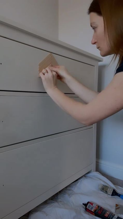 Woman transforms Ikea Hemnes chest of drawers using 1,000 lollipop sticks – and it only cost her £15 Upcycle Ikea Drawers, Ikea Chest Of Drawers Makeover, Ikea Hemnes Chest Of Drawers, Ikea Hemnes Chest, Diy Chest Of Drawers, Hemnes Chest Of Drawers, Ikea Hemnes Hack, Malm Chest Of Drawers, Malm Drawers