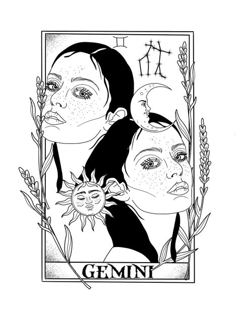 Gemini Tarot Card Art, Gemini Twins Drawing, Gemini Tarot Tattoo, Gemini Tarot Card Tattoo, Gemini Drawing Ideas, Gemini Art Goddesses, Gemini Art Drawing, Gemini Drawings, Gemini Sketch