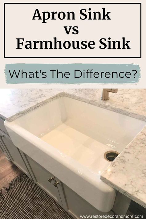 Are you wondering about the apron sink vs farmhouse sink? Although these two sinks are very similar there are some key differences! We break down all the farmhouse sink vs apron sink differences as well as what makes them similar. See the differences in design, material, installation, and cost when it comes to the apron front vs farmhouse sink. Gray Farmhouse Sink With White Cabinets, Apron Front Sink Laundry Room, Apron Sink Towel Bar, Farmhouse Undermount Sink, Divided Farmhouse Kitchen Sink, Apron Front Bathroom Sink, Porcelain Farmhouse Kitchen Sink, What Size Farmhouse Sink, Apron Farmhouse Kitchen Sink