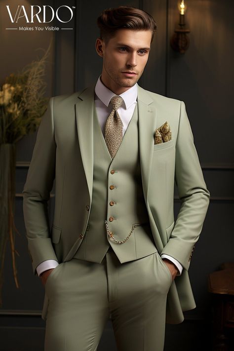 >>ORIGINAL ARTWORK AND CONTENT, PLEASE DO NOT COPY<< Men Suits, Suits For Man, Sophisticated Sage Green Three Piece Suit for Men | Premium Quality, Modern Style- Formal Attire, Formal Fashion Slim Fit Suit, Formal piece Wedding Suit, Double Breasted, Formal Fashion Slim Fit Suit. Elevate your style with our impeccably crafted Sage Green Three Piece Suit for men. Meticulously designed for the modern gentleman, this ensemble blends timeless elegance with contemporary flair. Tailored to perfection, the jacket, waistcoat, and trousers are made from high-quality materials, ensuring both comfort and durability. 🌿 Embrace the allure of sage green, a hue that exudes confidence and refinement. This three-piece suit is the epitome of versatility, suitable for a range of occasions from weddings to f Mens Suits Style Modern Fashion Looks, Sage Green Suit Wedding, Sage Green Suits For Men, Green Three Piece Suit, Sage Green Suit, Three Piece Suit For Men, Green Suit Men, Suit Double Breasted, Formal Fashion