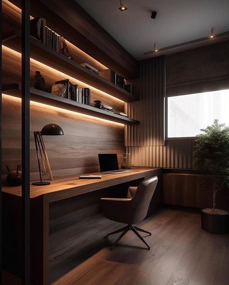 modern desk Interior Kantor, Modern Home Offices, Modern Office Space, Office Interior Design Modern, Study Room Design, Home Studio Setup, Small Home Offices, Contemporary Home Office, Small Home Office