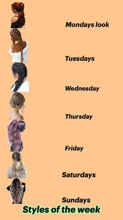 What hairstyle to do on what day Day Of The Week Hairstyles, Hairstyles For Days Of The Week, Days Of The Week Hairstyles, A Week Of Hairstyles, Full Week Of Hairstyles, Hairstyles For Wash Day, Hair Styles For The Week, 30 Days Of Hairstyles, Monday Hairstyles