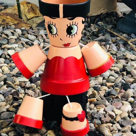 Other | Flower Pot People Betty Boop | Poshmark Cross Clothes, Mini Clay Pot Crafts, Fun Garden Projects, Pots Crafts, Plant Pots Crafts, Terra Cotta Pot Crafts Diy, Sell Ideas, Bunny Templates, Flower Pot People